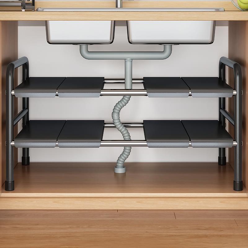 厨房用品可伸缩下水槽置物架橱柜分层架储物层架多功能锅架收纳