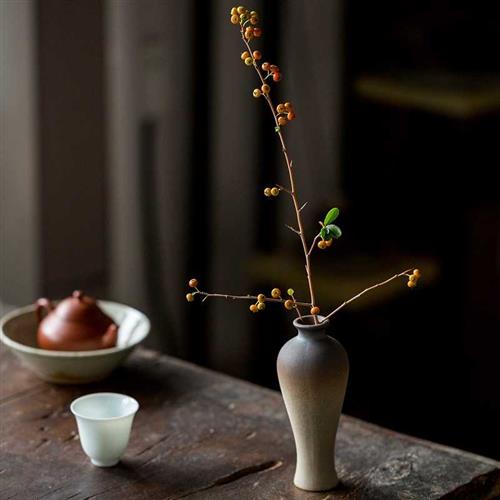 新品 禅意粗陶花瓶 陶瓷仿柴烧装饰客厅摆件器皿 创意绿萝小花器