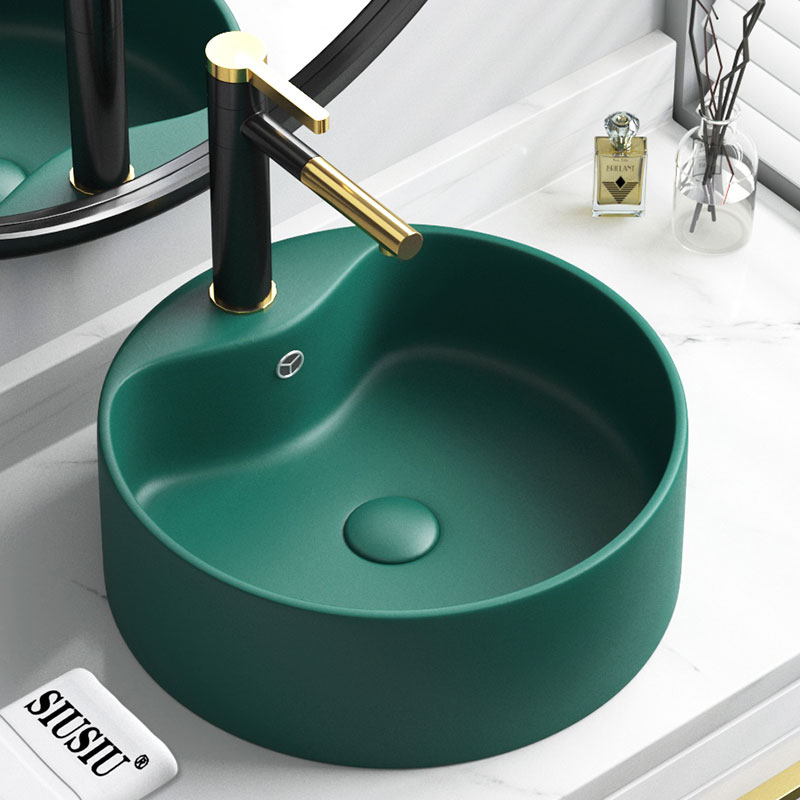 北欧极简墨绿色陶瓷台上盆家用洗手盆单盆面池方形洗脸盆洗面水盆