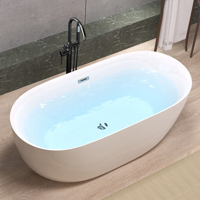 小户型浴缸恒温薄边浴缸独立式可移动无缝一体浴缸空缸+黑色龙头