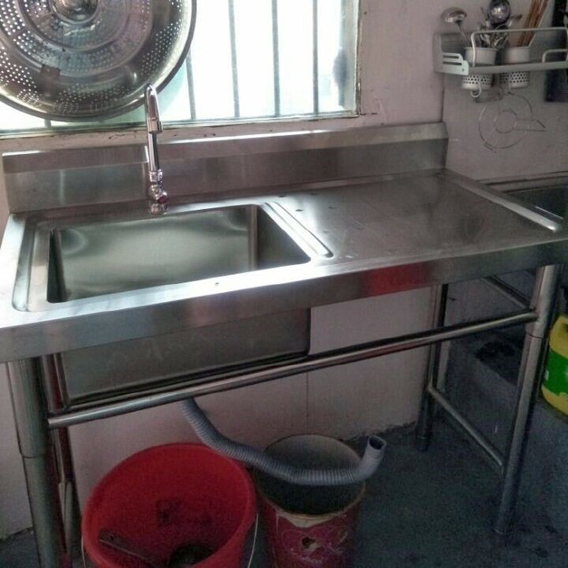 厨房一体不锈钢带洗手池商用台洗碗平洗脸盆W水槽盆洗菜支架切菜