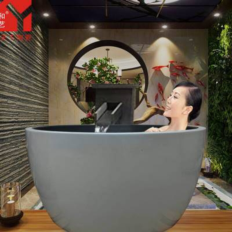抖音同款景G德镇陶瓷泡澡缸一米一二日式温泉洗浴缸泡缸圆形户外