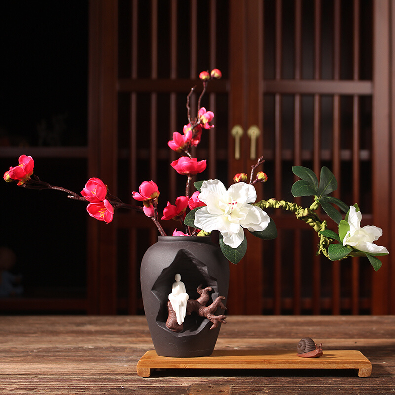 北欧简约中式禅意花器陶瓷干花插花客厅桌面装饰小花瓶工艺品摆件
