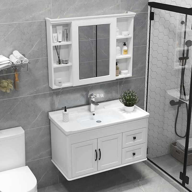 热销现代简约浴室柜组合洗漱台卫生间轻奢洗手洗脸盆柜碳纤维小户