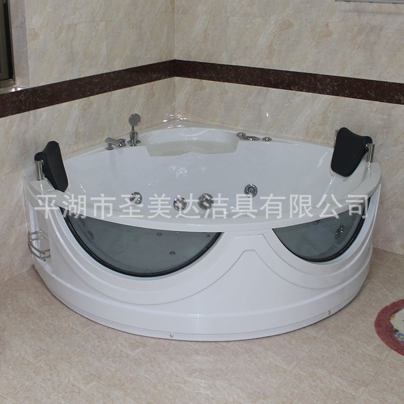 扇形亚克力双人浴缸按摩冲浪工程酒店浴盆现代家庭淋浴屏160*160