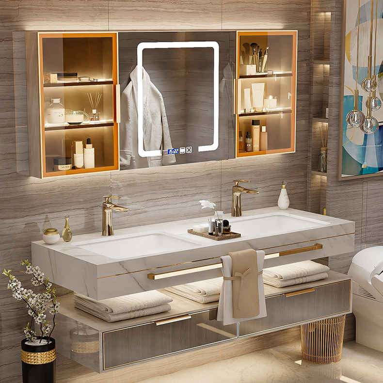 现代浴室柜大理石洗手台洗脸盆柜组合卫生间洗漱台智能镜柜壁挂式