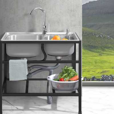 厨房水槽带支架不锈钢单槽双槽洗菜盆洗碗池水盆家用加厚落地架子