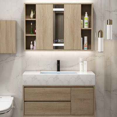 北欧大理石智能镜浴室柜组合卫生间洗漱台洗脸盆洗手池岩板一体式