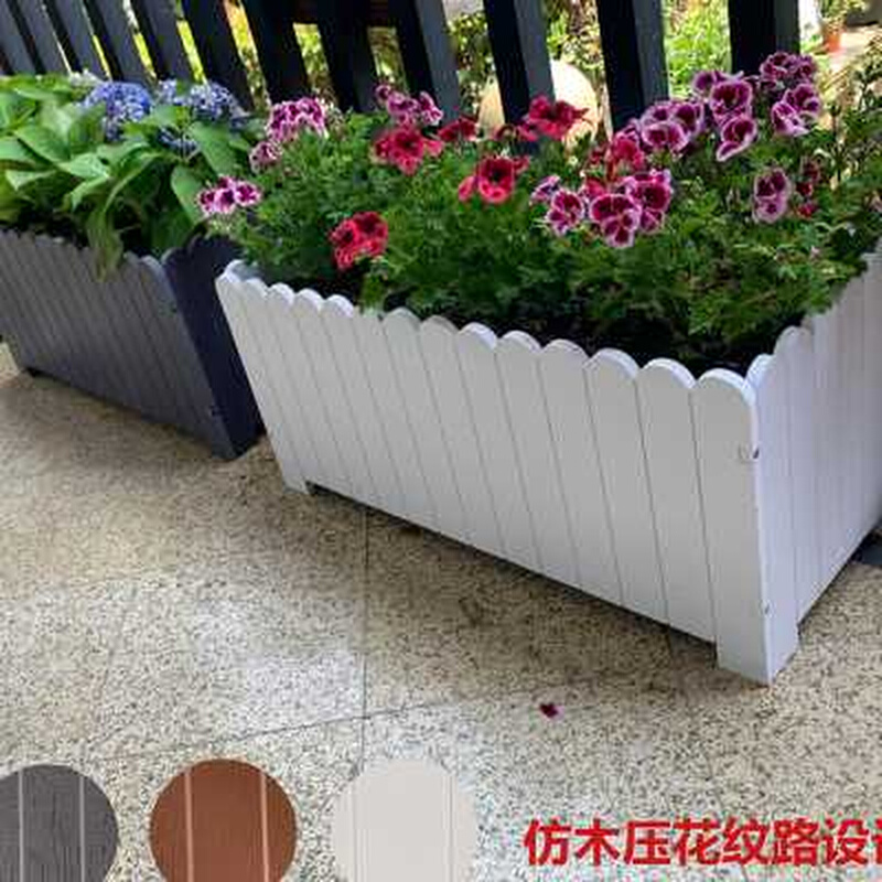 长方形塑料花盆户外大号仿木广场白色种花菜市政包邮PVC花箱定制