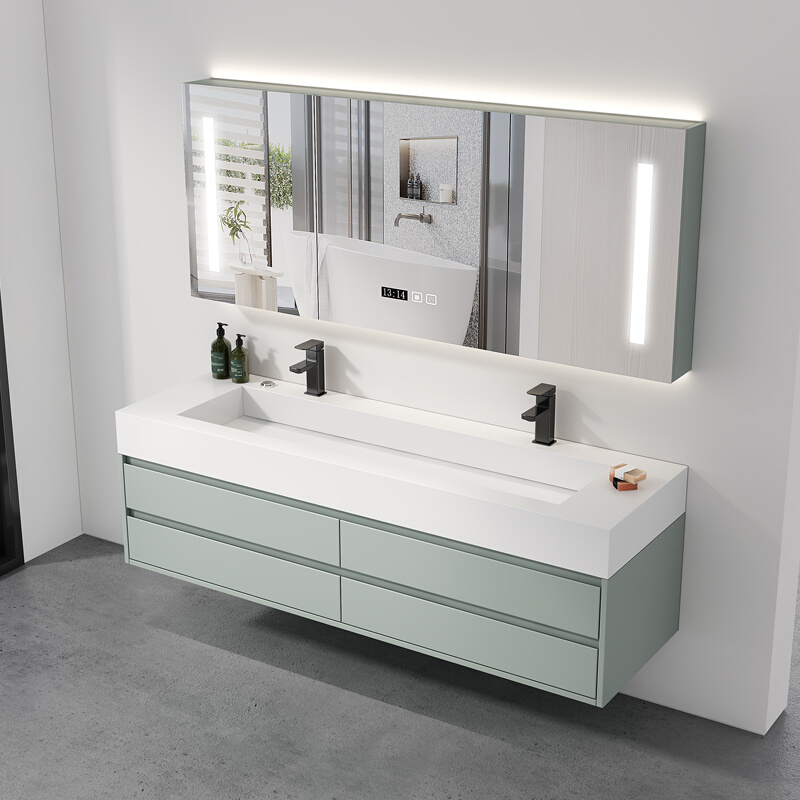 现代简约岩板一体盆加大盆浴室柜组合卫生间洗漱台洗脸盆橡木定制