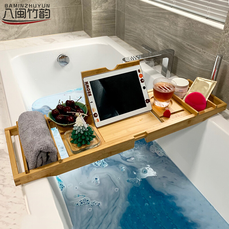 欧式防滑伸缩浴缸架竹木桶支架卫生间泡澡置物架木架置物板
