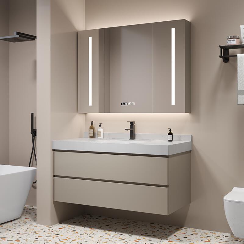 60加宽宽度岩板陶瓷盆实木多层板智能智能浴室柜组合洗漱台洗脸