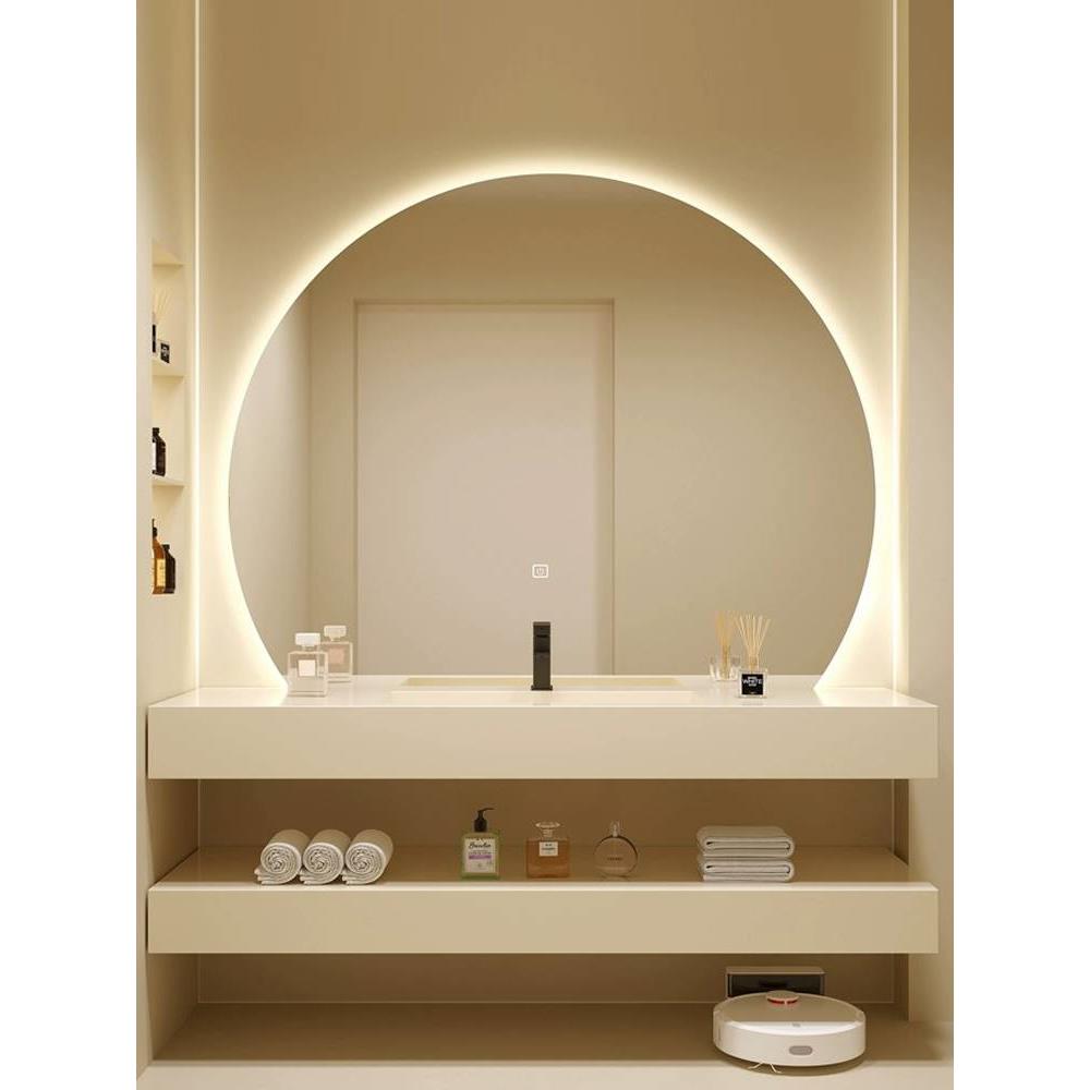 岩板浴室柜组合双层无缝陶瓷盆一体盆卫生间洗手台洗漱台洗脸盆柜