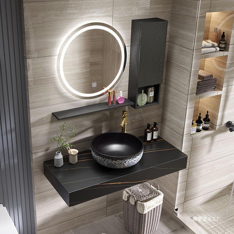 简约新中式岩板浴室柜组合卫生间洗手盆青花瓷台上盆洗脸池洗漱台