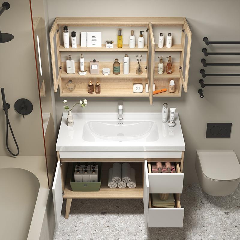 现货速发质量现代实木浴室柜组合卫生间落地式洗手盆洗脸池洗漱台