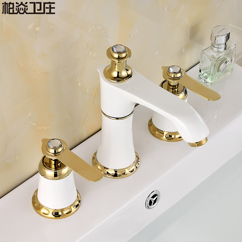 新款浴室柜洗面盆欧式水龙头金色烤白漆台盆分体三件套四件套三孔