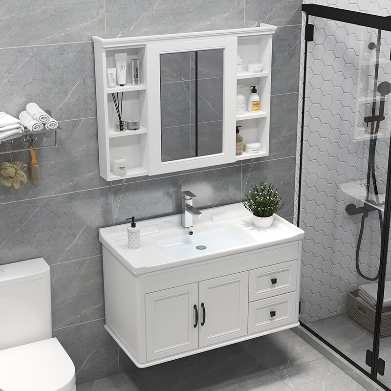 新品现代简约浴室柜组合洗漱台卫生间轻奢洗手洗脸盆柜碳纤维小户