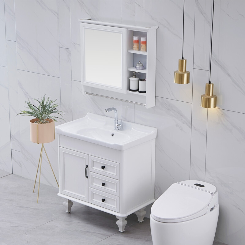 落地碳纤维浴室柜组合现代简约一体洗脸盆卫生间洗手盆柜组合镜柜