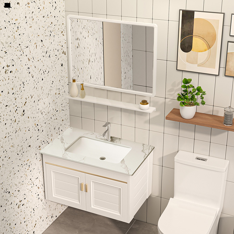 现货速发浴室镜柜岩板现代简约太空铝卫生间洗脸盆洗手盆柜组合面