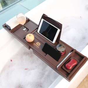 欧式咖色泡澡架竹木浴缸置物架可伸缩浴缸架酒店民宿浴缸置物板