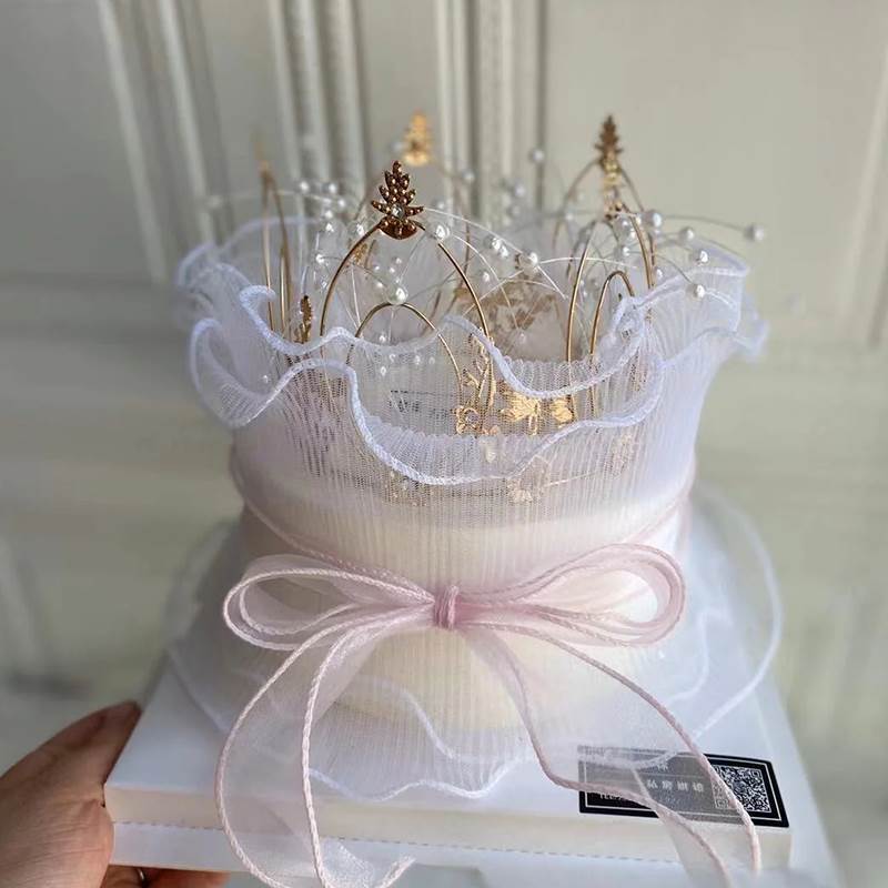 网红合金生日蛋糕装饰品皇冠摆件儿童女王插件珍珠小皇冠蛋糕配件