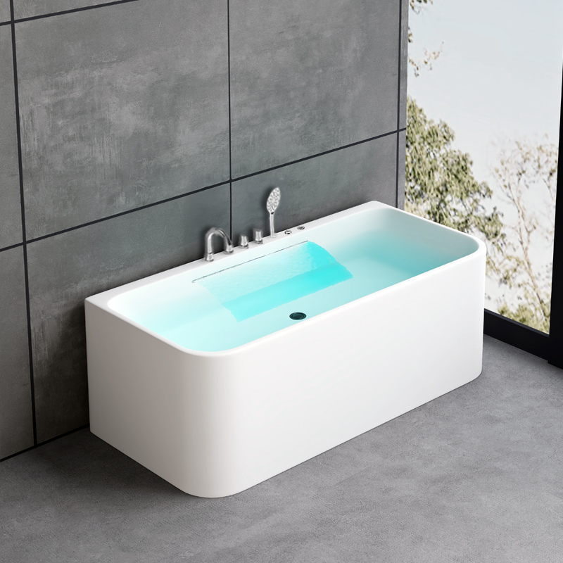 浴缸家用亚克力小户型方形独立式三面裙小型深泡坐式可移动浴盆