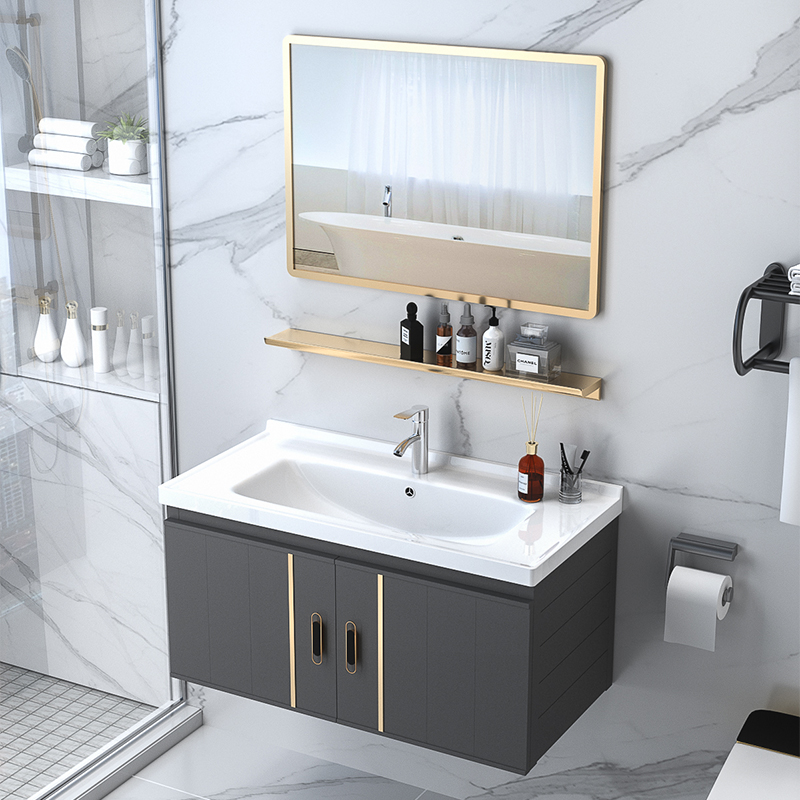 太空铝组合陶瓷一体浴室柜平面盆现代卫生间洗手盆洗脸盆柜镜柜
