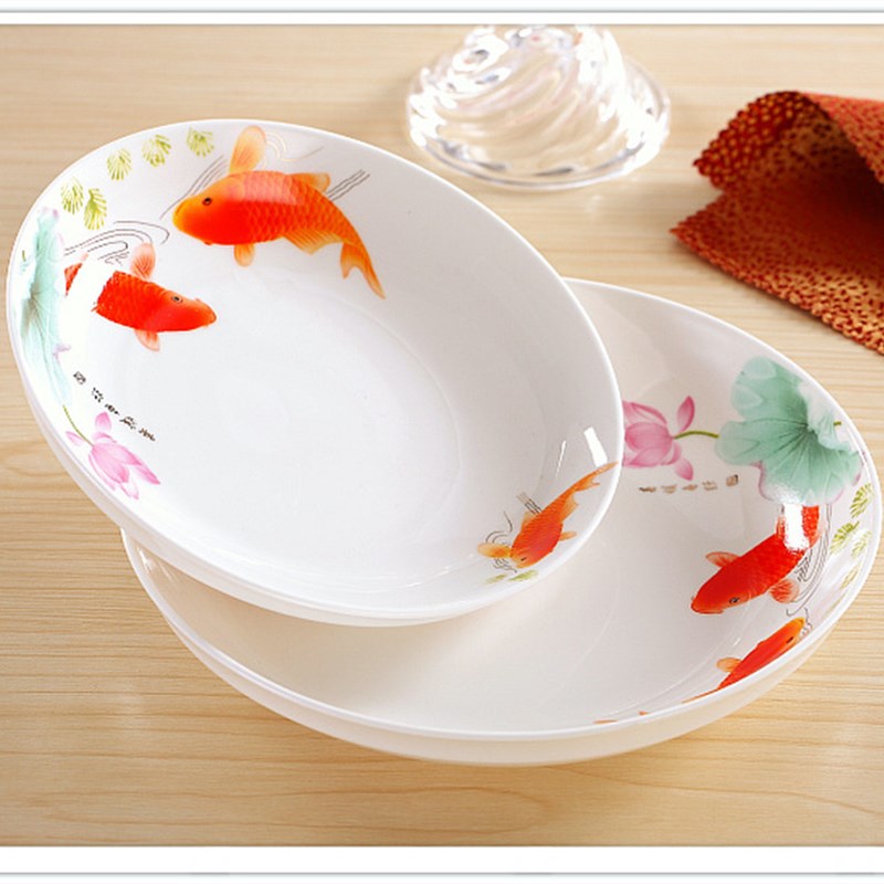 年年有鱼家用陶瓷餐具菜盘创意酒店餐厅热菜碟子圆形早餐盘深饭盘