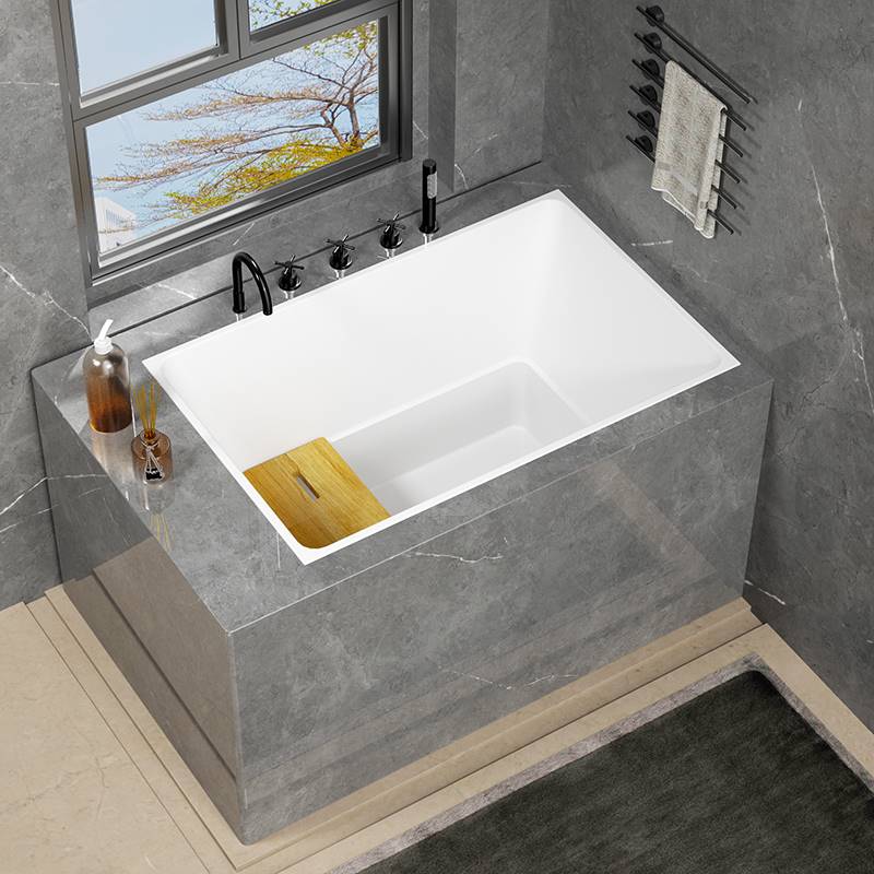 嵌入式浴缸下沉亚克力内嵌式小户型家用内嵌方形深泡浴池坐式