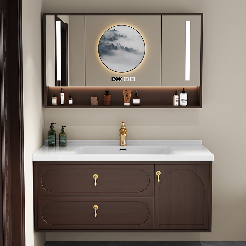 适用于美标卫浴新中式橡木智能浴室柜组合实木化妆室洗漱台洗