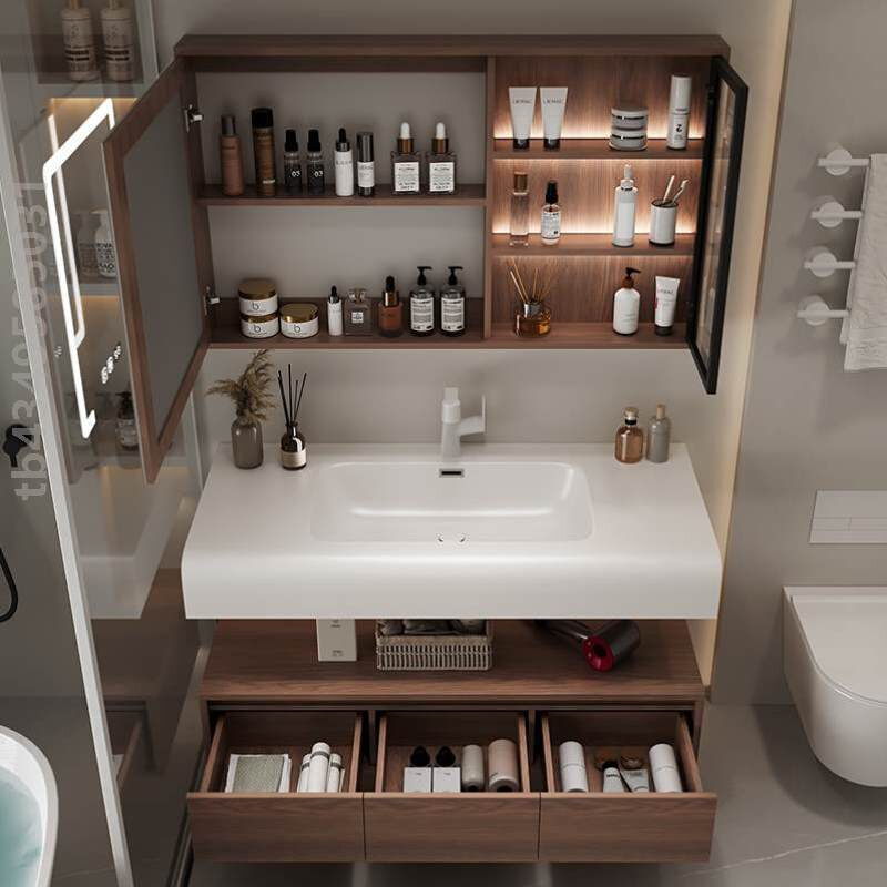 胡桃木浴室柜组合新中式可丽耐一体盆卫生间洗漱台陶瓷洗手台盆柜