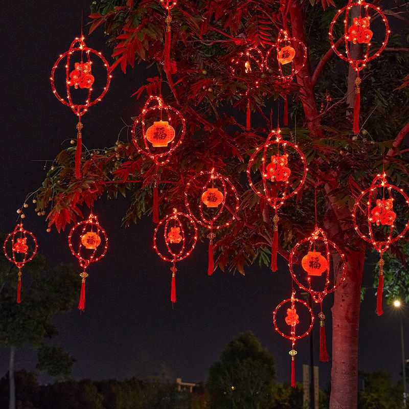新龙年红灯笼氛围装饰挂件装饰灯福字中国结喜庆对联春节闪灯彩灯