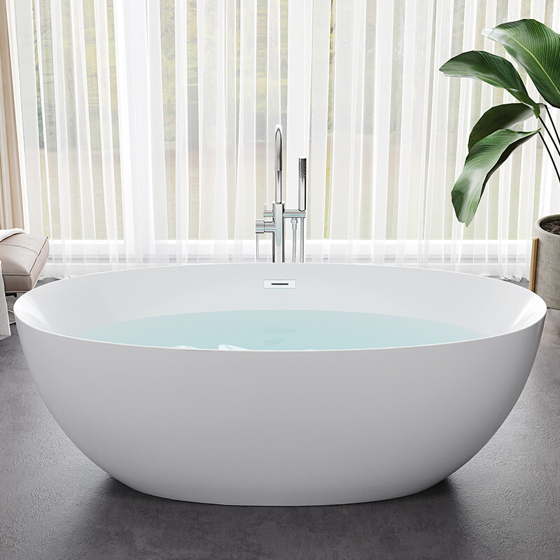 浪w鲸卫浴亚克力家用小户型浴缸恒温薄边浴缸独立式椭圆无缝一体