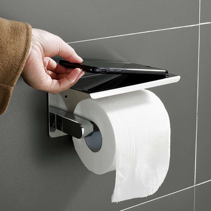 跨境304不锈钢卫生纸巾架工程手机架厕所家用免打孔浴室卷纸巾盒