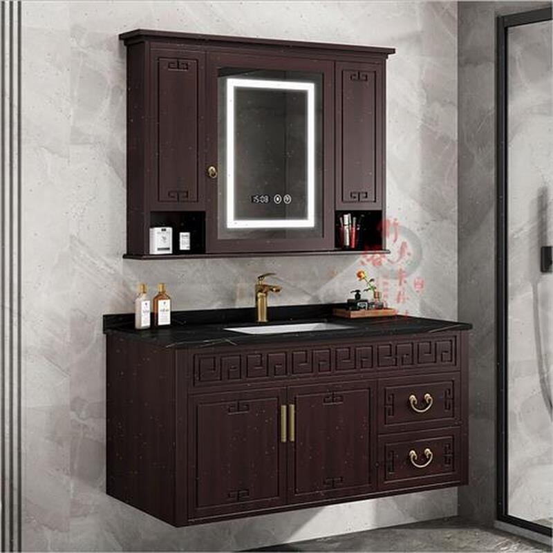 洗手实木卫浴组合中式新智能台挂洗脸盆浴室柜岩板洗漱墙式镜柜柜