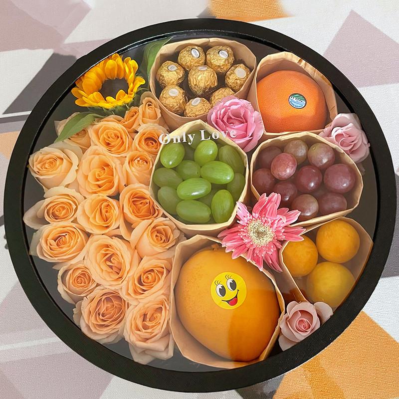 春节心形礼盒新年大号礼物包装盒子入冬四件套圆形透明水果花盒