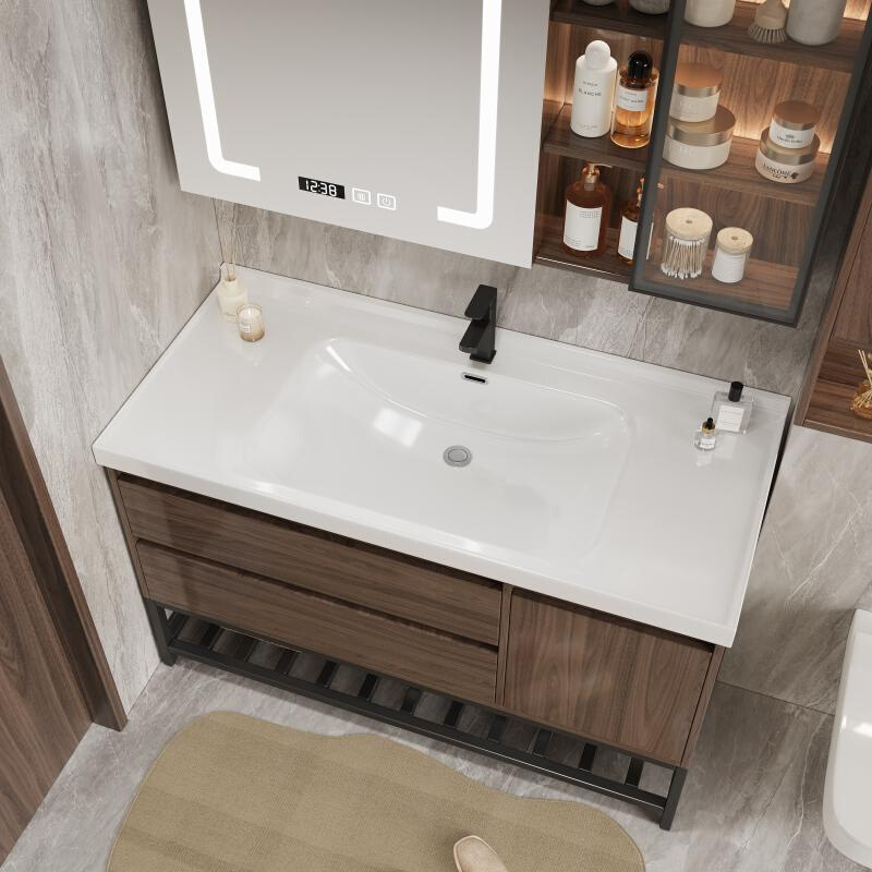 实木中式胡桃陶瓷一体盆浴室柜组合卫生间台盆柜洗漱台洗手洗脸
