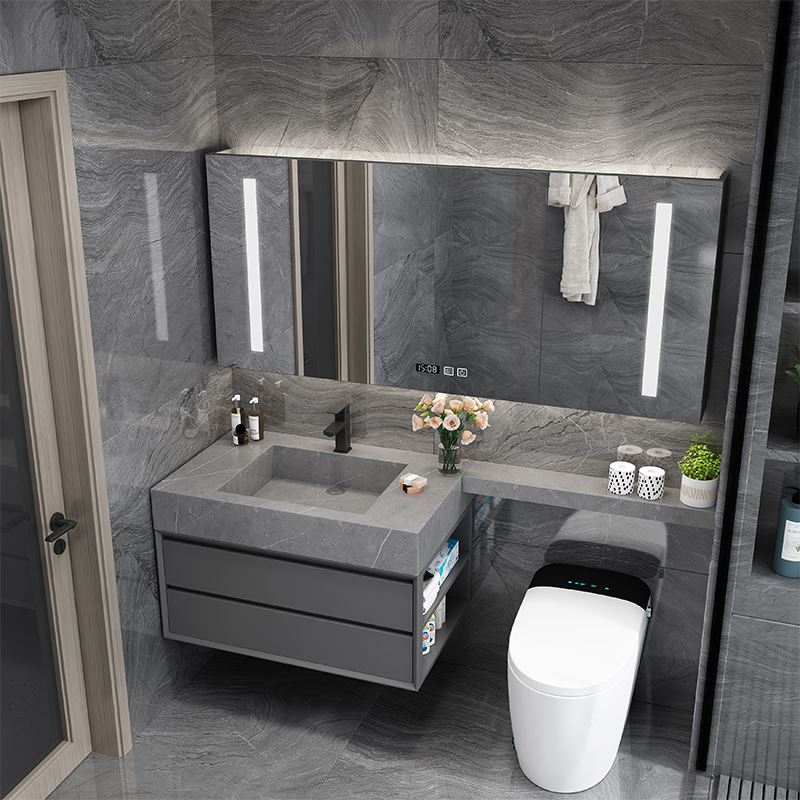 现代简约浴室柜组合岩板一体马桶延长洗漱台卫生间洗脸洗手盆定制