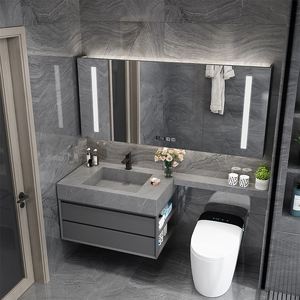 现代简约浴室柜组合岩板一体马桶延长洗漱台卫生间洗脸洗手盆定制