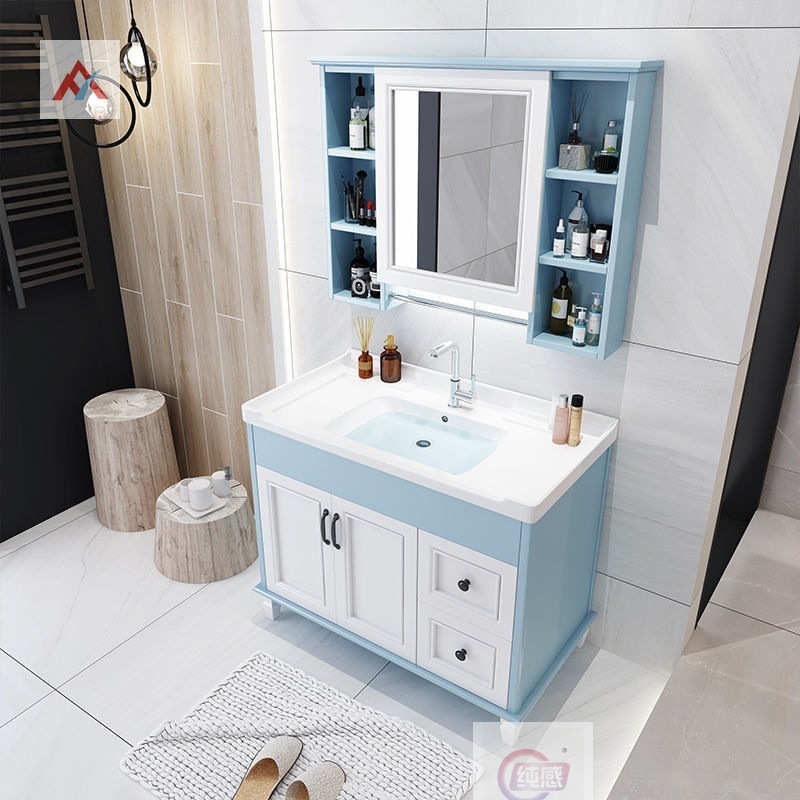 卫生间洗漱台碳纤维小户型落地式浴室柜洗手洗脸洗面盆柜组合镜柜