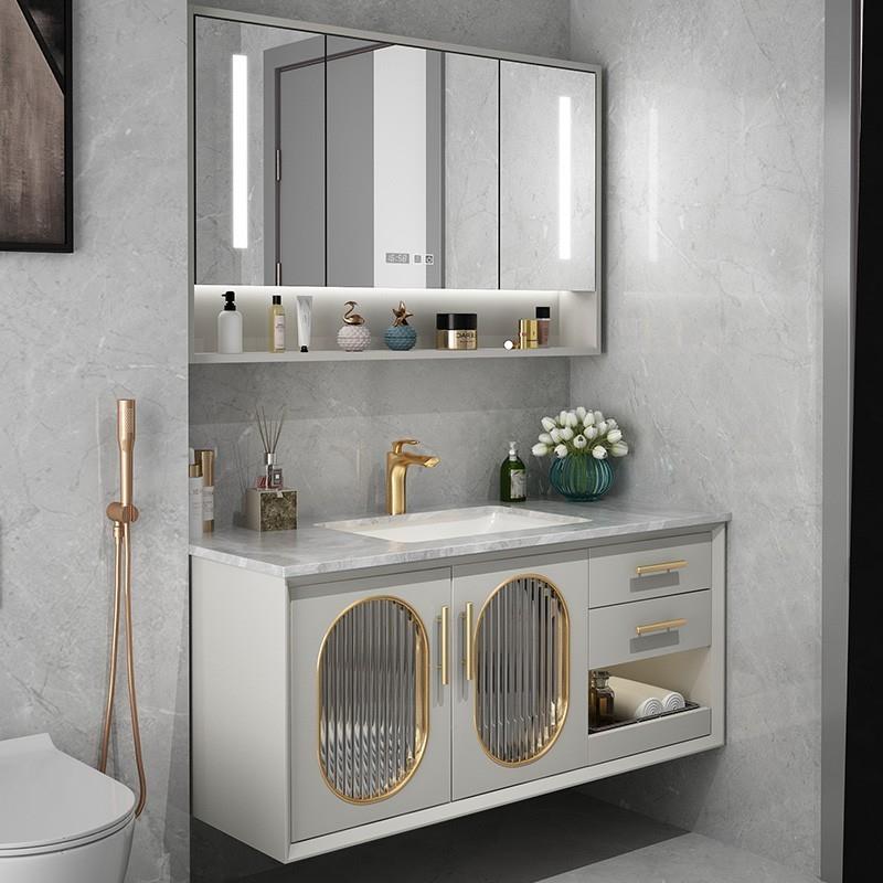 现代简约岩板浴室柜组合轻奢实木智能卫生间洗漱台洗手池洗脸盆柜