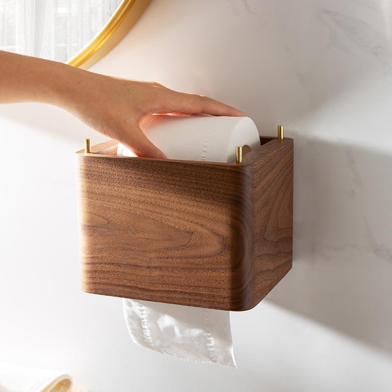 卫生间纸巾盒厕所卷纸盒抽纸壁挂免打孔卫生纸厕纸实木防水置物架