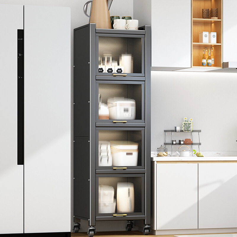 厨房置物架多层落地带门冰箱夹缝防尘收纳柜子窄小缝隙储物餐边柜