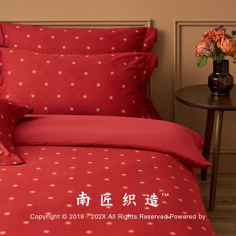 中式结婚四件套大红纯棉床上用品婚庆红色喜被新婚全棉婚嫁印花4