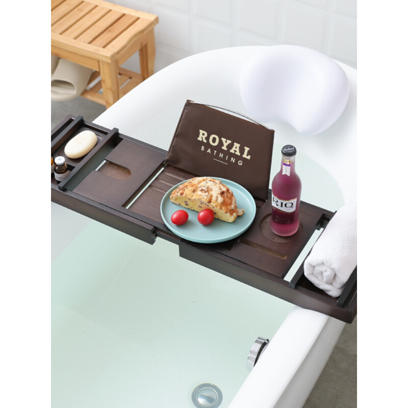 浴缸架伸缩防滑欧式浴盆泡澡手机架浴桶置物板棕色轻奢浴缸置物架