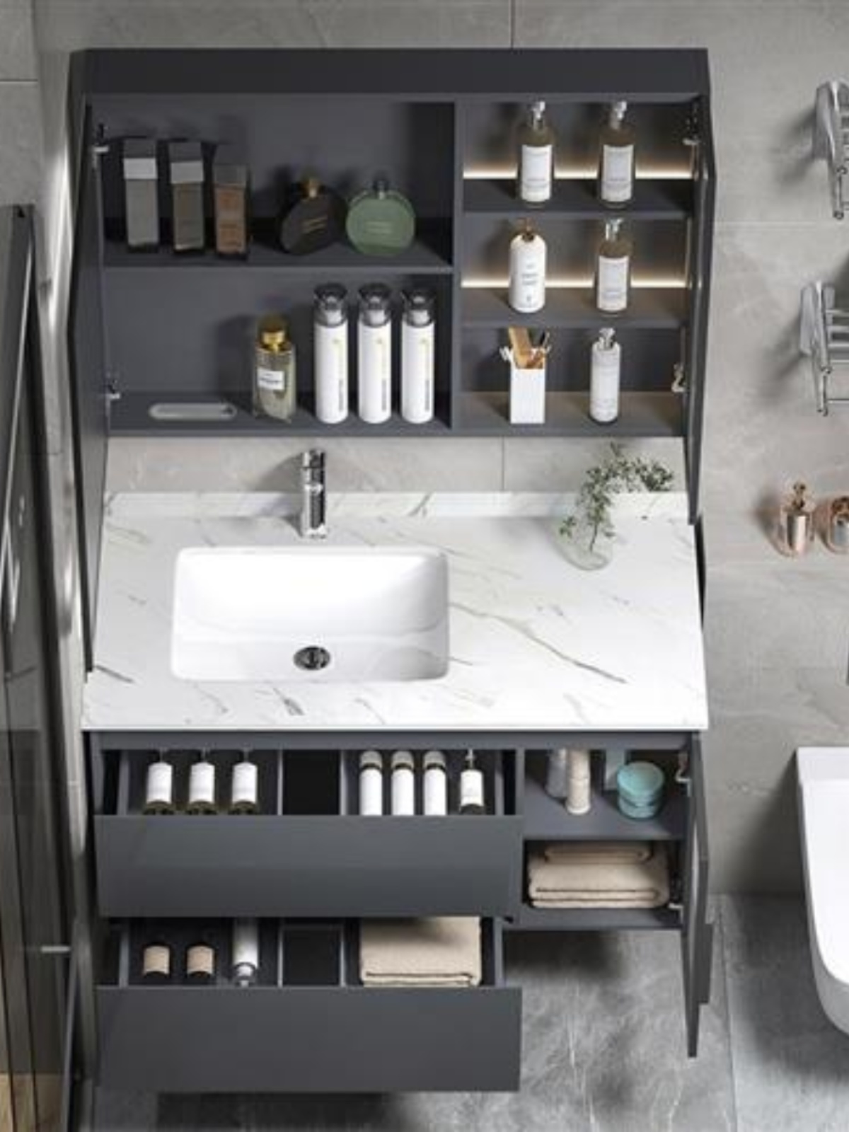 希箭HOROW 浴室柜组合岩板一体盆现代简约轻奢实木多层卫生装洗