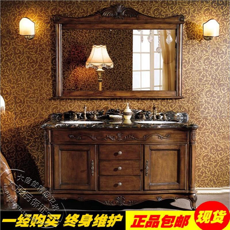 美式浴室柜橡木欧式洗漱台落地卫浴柜仿古卫生间实木洗手盆柜组合