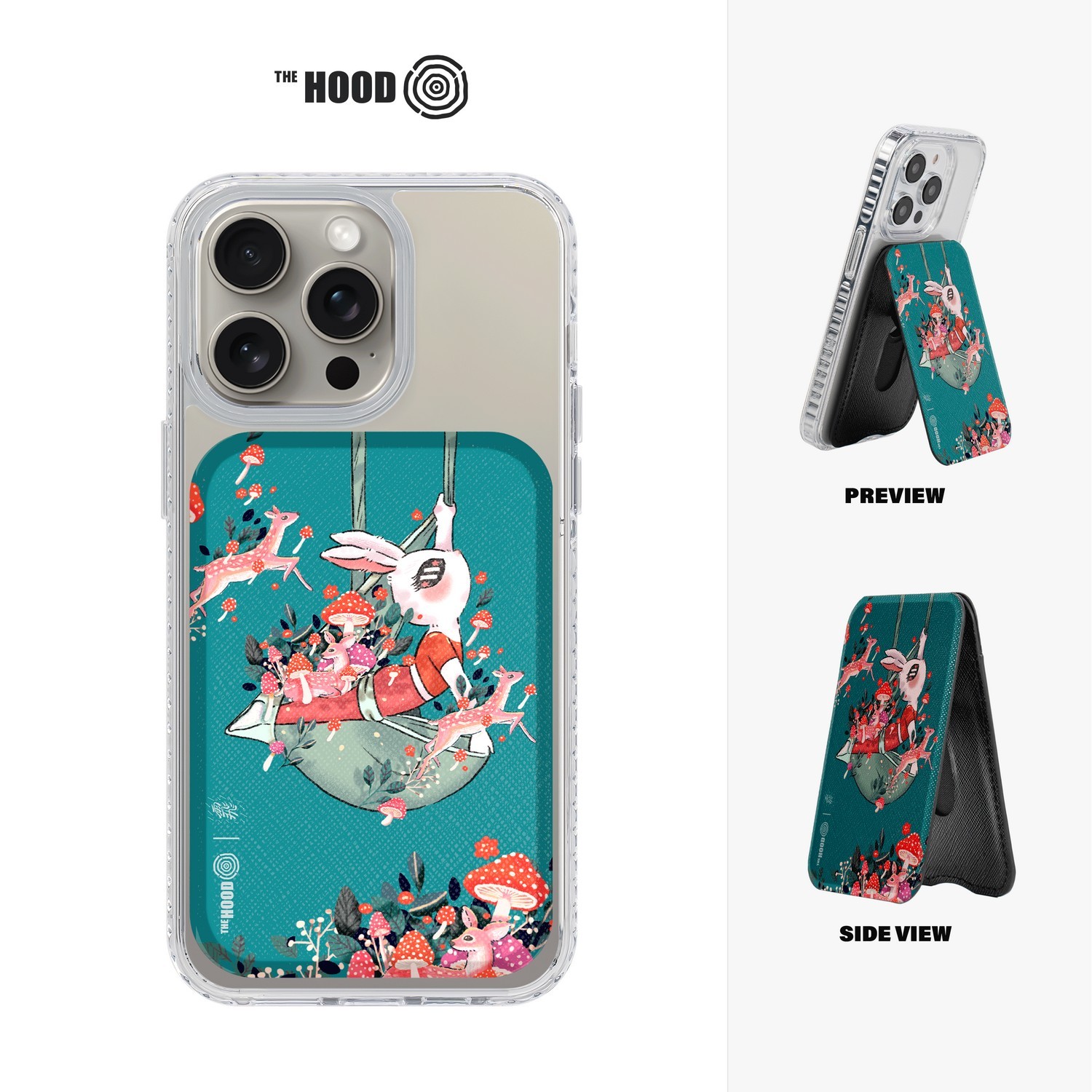 THE HOODx䬠微 Falling Cyan艺术家联名-Flippy 磁吸皮革卡套 手机支架 适用于磁吸iPhone手机 可摆放多卡