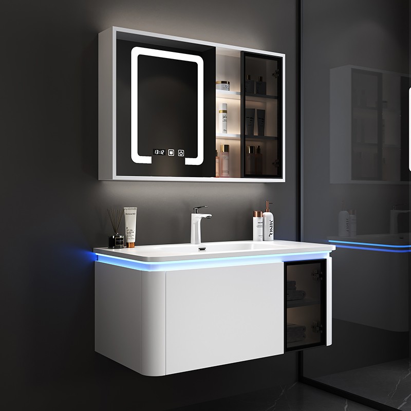 橡木智能浴室柜组合圆角现代简约卫生间洗脸洗手盆一体陶瓷洗漱台