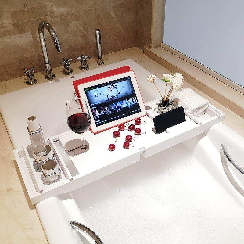 浴缸架伸缩泡澡平板支架置物架卫生间防滑手机浴盆竹制多功能浴室